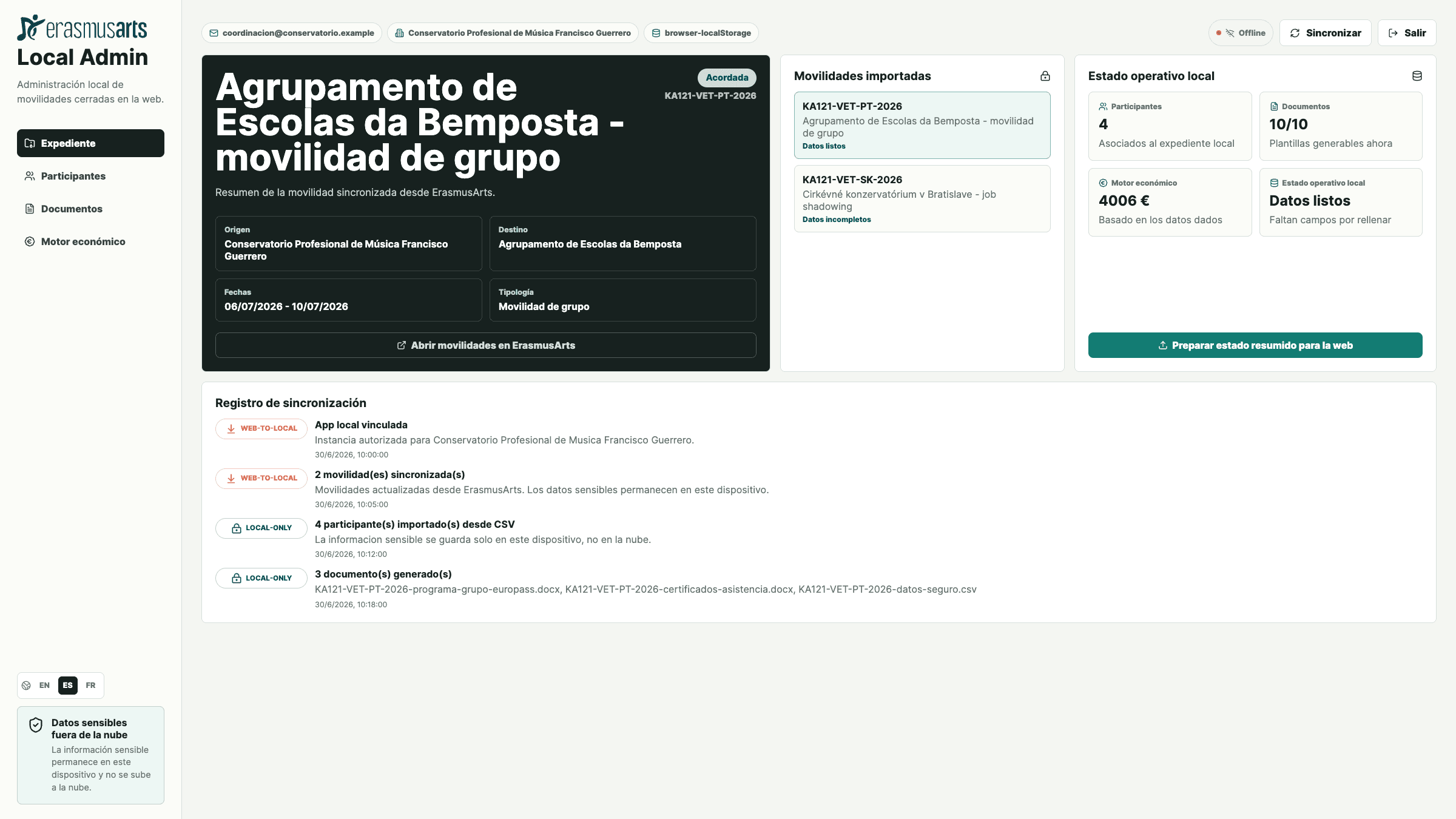 Expediente: Resumen y sincronización